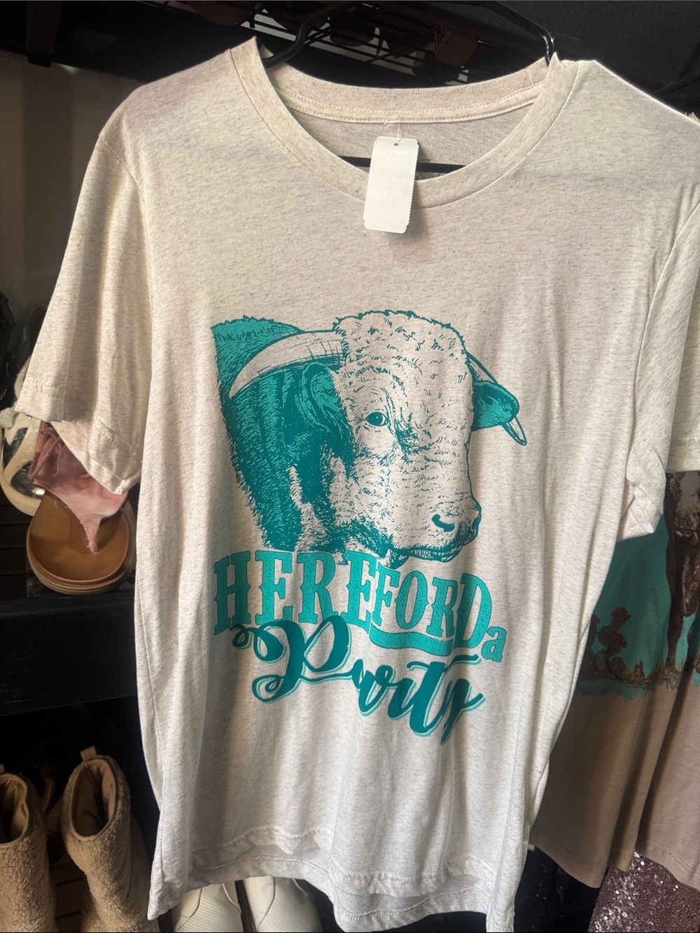 Crazy Train White Tee with Teal Graphic Hereford Party